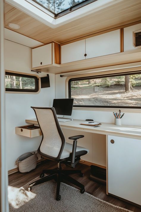 Remote work camper interior. White wall, hollow plywood desk, ergonomic chair.

In today's hyper-connected world, the concept of a traditional office is increasingly becoming a relic of the past. Digital nomads are constantly on the hunt for the perfect balance between comfort and productivity, and the RV home office trend seems to be the current frontier.

Read more: https://tastyinteriors.com/generated-post-50-minimalist-rv-home-office-setups-mobile-workspaces-for-digital-nomads/ Moroccan Tile Floor, Nook Office, Tent Platform, Plywood Desk, Rv Home, Rv Homes, Boho Patio, Traditional Office, Camper Interior