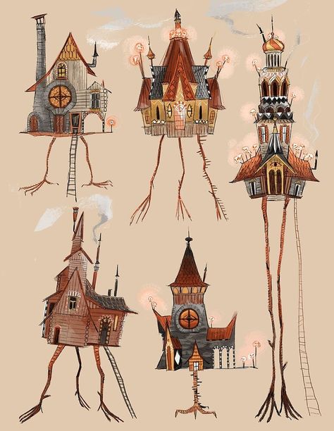 Strange Houses, Baba Yaga House, Baba Jaga, Baba Yaga, Arte Sketchbook, Fairytale Art, Art Et Illustration, Visual Development, Art And Illustration