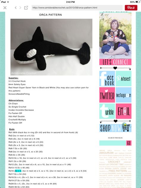 Crochet Orca Pattern Part 1 of 3 ~ (make sure to check and follow the other two parts to this pattern)!! Crochet Orca, Orca Pattern, Crochet Ocean Animals, Crochet Ocean, Amigurumi Fish, Crochet Bears, Crochet Fish, Crochet Ball, Animal Knitting Patterns