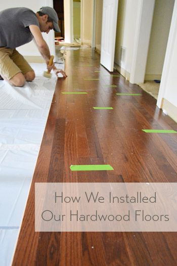 Hardwood floors upstairs have been awesome compared to the old worn carpet. You can do it! Laying Hardwood Floors, Laminate Flooring On Stairs, Modern Wood Floors, Hardwood Floor Colors, Installing Hardwood Floors, Hardwood Floors Dark, Refinishing Hardwood Floors, Farmhouse Flooring, Young House