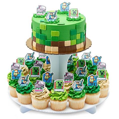 Minecraft Axolotl Cake, Minecraft Cake Cupcakes, Axolotl Party, Oatmeal Granola Bars, Minecraft Axolotl, Minecraft Cupcakes, Cupcake Tier, Minecraft Birthday Cake, Cracker Candy