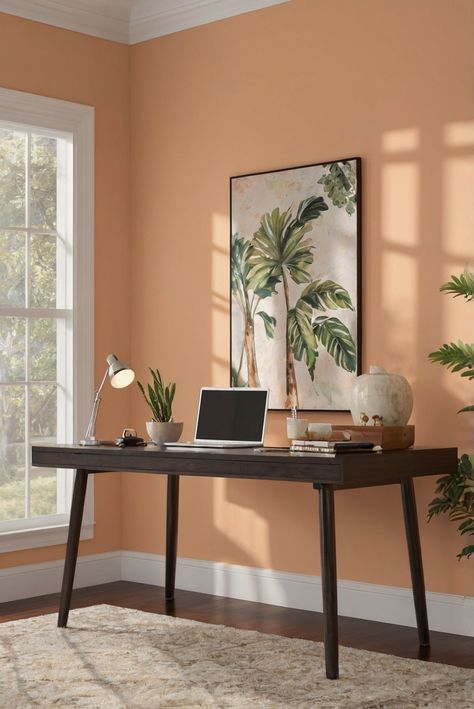 Discover the top paint trend for 2024: Apricot Ice (BM 2175-70). Immerse yourself in soft apricot hues with this daily interior designer routine filled with decor bliss. #Ad #homedecor #homedesign #trendgirlApartment #Painthome #interiorarchitecture Wall Colors Green Room Colors Bright Room office Colors Apartment Renovation Home office Remodeling Modern Paint Colors 2024 Paint Colors 2024, Green Room Colors, Top Paint Colors, Modern Paint Colors, Wall Charm, Bright Room, Paint Trends, Girl Apartment, Creative Office Space