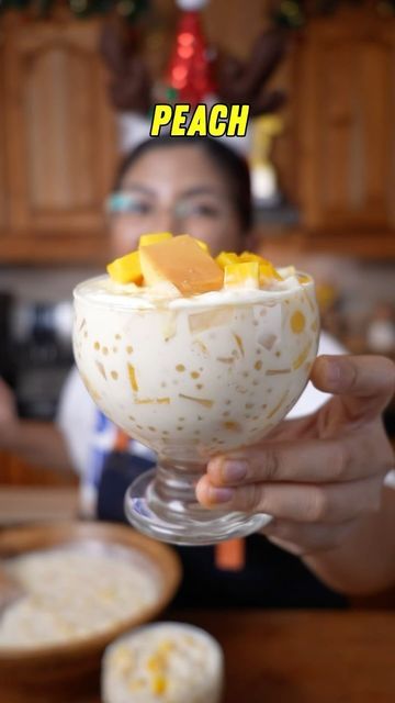 Abi Marquez | Food Content Creator on Instagram: "THIS WAS SOOO GOOD! 😭🔥 Definitely making this again. Give Your Jolly Love this Christmas with a wonderful glass of Peach Mango Sago. Ingredients: 1 can of Jolly Peach Halves (Big Can) 2-3 Mangoes, cut into cubes 1 pack of Mango JellyAce 400mL or 1 can Coconut Cream 250mL or 1 box All Purpose Cream 1 can (390g) of Condensed Milk Splash of Syrup from the Peaches 1 jar of Nata De Coco Bits 2 cups of cooked Small Sago You can get Jolly Peach Halves on Acemarket.ph, Lazada, and Shopee. #dessert #jollyeats #giveyourjollylove #desserts #december #christmas #christmasfood #xmas #xmasfood #food #foodlovers #foodlover #foodieph #foodie #delicious #fyp #tiktokfood #foodtok #recipe #cooking #foodlover #delicious #yummy #abimarquez" Peach Sago Recipe, Peach Sago, Mango Boba, Sago Recipes, Nestle Cream, Mango Sago, Food Content Creator, Filipino Dish, Filipino Foods