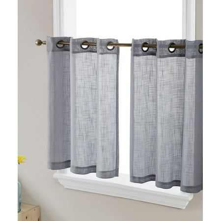 Heavy Faux Linen Textured Semi Sheer Curtain Grommet Tier Panels will liven up your indoor kitchen, bathroom, and basement spaces with a sense of airiness and beauty. Made from solid color polyester voile. Bring elegance and class to any room with this light filtering semi sheer curtains. Our luxurious sheer grommet cafe tier panels gives your home a new elegant look. Allows natural light to flow through the room. Available in lengths of 24", 36", and 45" inch. For a full look use two (2) panels Half Window Curtains, Windows Kitchen, Small Window Curtains, Cafe Curtain, Short And Thick, Basement Windows, Tier Curtains, Valance Window Treatments, Bathroom Windows