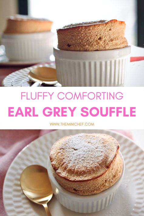 This deliciously comforting Earl Grey soufflé recipe is the perfect dessert to round out any meal. The classic light and fluffy soufflé is paired with Earl Grey tea to create a refreshing and relaxing dessert. #earlgrey #souffle #recipes #dessertrecipes #dessert #earlgreytea Fall Souffle, Dessert Souffle Recipes, Cookies Business, Mini Chef, Souffle Recipes, Muffin Tray, Grey Tea, Earl Grey Tea, Earl Grey