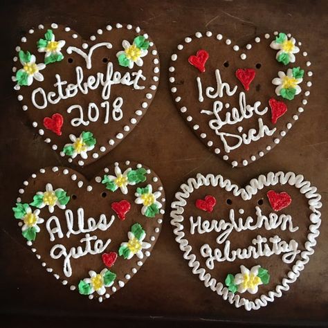 Gingerbread Hearts to Buy - Oktoberfest Heart Cookies for your Schatzi! German Heart Cookies, Octoberfest Food Desserts, Octoberfest Cake Ideas, Oktoberfest Cookies, Oktoberfest Cookies Decorated, Octoberfest Cookies, Gingerbread Heart Cookies, Oktoberfest Gingerbread Hearts, German Lebkuchen Recipe