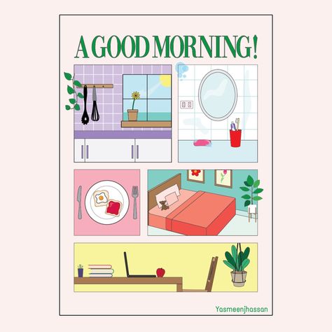 Poster describing my morning routine. Created on Adobe Illustrator My Morning Routine, Club Poster, Morning Routine, Poster Design, Adobe Illustrator, Good Morning, Illustrator, Graphic Design, Design