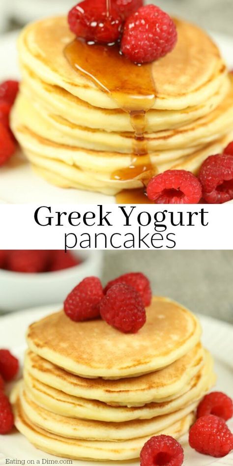 Pancake Recipe Greek Yogurt, Doctored Up Box Pancakes, Easy Greek Yogurt Pancakes, Yogurt Pancakes Greek, Recipes That Use Yogurt, Greek Pancakes, Pancakes With Greek Yogurt, Greek Yogurt Pancakes Recipe, Double Recipe