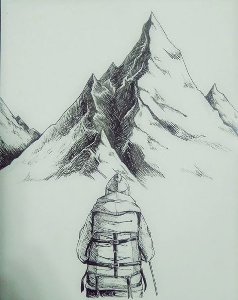 Hike Sketches, Hiking Drawing Simple, Trekking Sketch, Trek Draw, Nomadic Drawing, Mountain Drawing Sketches, Ridge Drawing, Hike Drawing, Wilderness Drawing