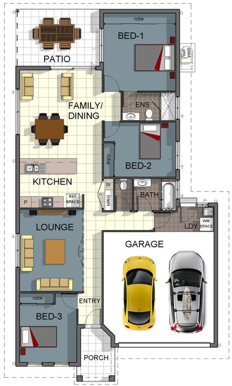 Cosmo 1 Home Floorplan Design - Download Brochure // Property Features: 3 Bedrooms, 2 Bathrooms, Theatre / Lounge, 2 Car Garage, Built-In Robes, Outdoor Entertaining Frugal Decor, House Minimal, Garage Bathroom, Duplex Plans, Chateau Style, Elevation Plan, Bathroom Plans, Built In Robes, Houses Plans