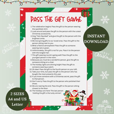 Pass the Gift Game: Christmas Gift Exchange, White Elephant & Yankee Swap! Printable Pass the Gift Game, Fun Xmas Games door MCGamesStore op Etsy Fun Ways To Exchange Christmas Gifts, Christmas Gift Swapping Games, Deck Of Cards Gift Exchange Game, Christmas Gift Card Games Families, Yankee Swap Games, Fun Xmas Games, Pass The Gift Game Christmas, Bingo Thanksgiving, Mingle Bingo