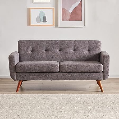 Kingfun Tbfit 65" Loveseat Sofa, Mid Century Modern Decor Couches for Living Room, Wooden Frame with Tufted Upholstered Cushion Love Seats Furniture, Easy to Install（Grey） Small Couch For Bedroom, Couch For Bedroom, Small Couch In Bedroom, Sofa Mid Century Modern, Sofa Mid Century, Couches For Living Room, Love Seats, Small Couch, Bedroom Couch