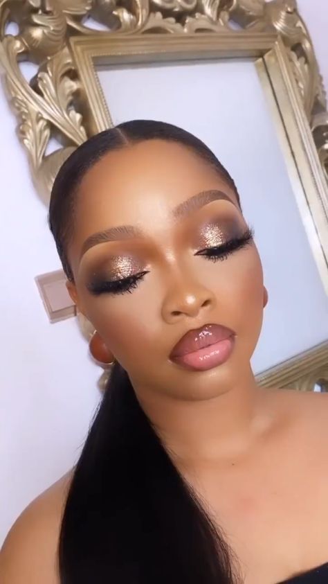 Formal Makeup For Black Women, Wedding Day Makeup For Bride Black Women, Formal Makeup Looks Black Women, Red Carpet Makeup Looks Black Women, Natural Glam Wedding Makeup Black Women, Soft Glam Makeup Black Women Graduation, Eye Makeup For Rust Dress, Engagement Makeup Black Women, Champagne Makeup Look Black Women