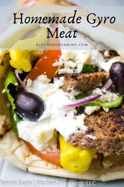 This flavorful gyro recipe is made with ground lamb and bison meat. If you don't care for bison, you can simply double up on the lamb or replace it with lean ground beef. #Gyro recipe #Gyro recipe beef #gyro homemade #easy gyro meat #Greek Gryo #Kitchen Dreaming Homemade Gyro Meat, Homemade Gyro, Seitan Recipes, Gyro Recipe, Mixed Salad, Greek Dressing, Beef Ground, Dried Rosemary, Sweet Onions