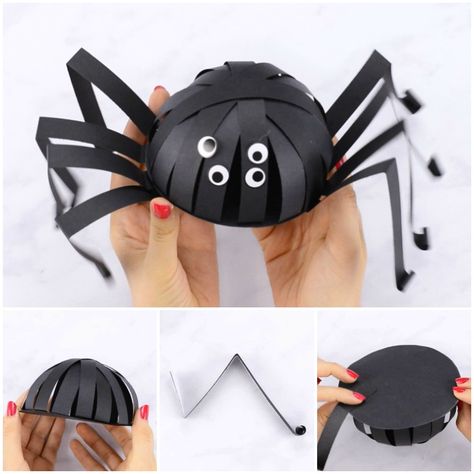 Paper Spider Halloween Craft for Kids Construction Paper Spider, Diy Spider Decorations, Spider Crafts Kids, Spiders For Kids, Lantern Crafts For Kids, Halloween Craft Idea, Paper Spider, Spider Craft, Paper Craft For Kids