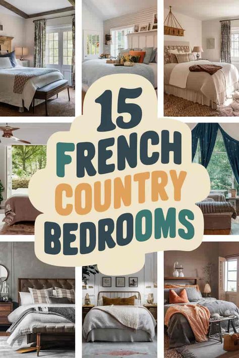 Transport yourself to the pastoral French countryside with charming French country bedroom designs. These French country style bedrooms exude an inviting, rustic elegance. Vintage wood furniture pieces like armoires, dressers and beds are hallmarks of a classic French country bedroom look. Top with plush matelasse coverlets and ruffled linen duvet covers for that quintessential French country bedroom aesthetic. Country Chic Bedroom Decor, French Country Wall Paint Colors, French Country Color Palette Bedroom, French Country Bedroom Decor Ideas, French Country Bedrooms Decorating Ideas, Delicate Curtains, French Country Bedroom Ideas, Modern French Country Bedroom, French Country Bedroom Decor