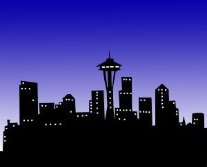 Seattle Skyline Outline, Seattle Skyline Painting, Seattle Skyline Silhouette, City Skyline Night, Street Library, Fireworks Art, American City, Seattle City, City Skylines