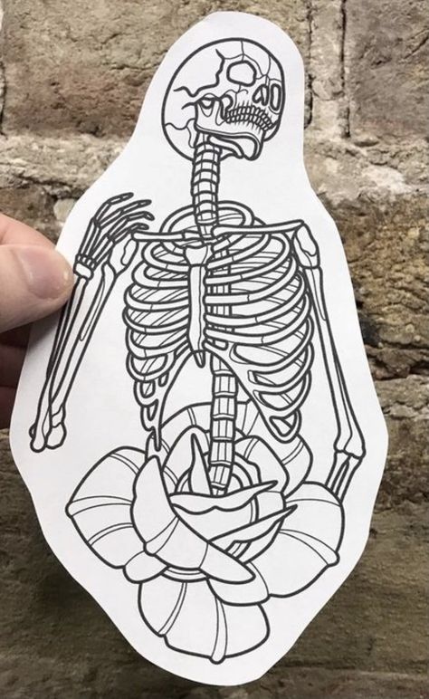 Skeleton Neotraditional, Old School Skeleton, Traditional Skeleton Tattoo, Sam King, Minimalist Tattoo Ideas, Beginner Tattoos, Traditional Tattoo Sleeve, Flash Tattoo Designs, Doodle Tattoo