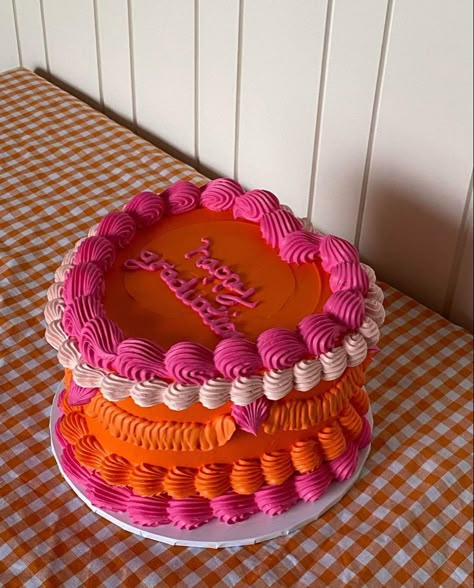 Cake decorating ideas | cake decoration ideas | cake decor ideas | cake decor design | birthday cake Virgo Season Cake, Orange Cake Ideas, Pink And Orange Cake, Cake Decor Ideas, Orange Birthday Cake, Hot Pink Cakes, 25 Aesthetic, Valentines Tea Party, Cake Decoration Ideas