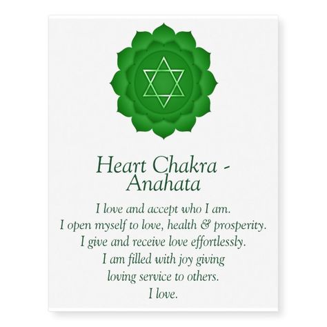 Heart Chakra - Anahata Affirmation Temporary Tattoos Gender: unisex. Age Group: adult. Heart Chakra Tattoo, Meditation Gift Ideas, Wicca Tattoo, Sacral Chakra Affirmation, Meditation Tattoo, Chakra Tattoo, Chakra Affirmations, Love Store, Thai Tea