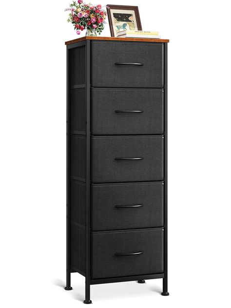 PRICES MAY VARY. Large-size Design: This tall dresser is designed with spacious dimensions of 11.8"D x 15.7"W x 47.2"H, offering ample storage space for all your belongings Ample Storage Space: With 5 spacious drawers, this storage solution easily organizes all types of clothing, from lightweight T-shirts to cozy sweaters, keeping your wardrobe in order year-round Outstanding Customer Service: Easy-to-install fabric dresser, with 24/7 installation consultation available. We provide excellent aft Fabric Dresser, Small Dresser, Dresser For Bedroom, Dresser Chest, Tall Dresser, Vintage Dressers, Dressers And Chests, Fabric Bins, Wooden Tops