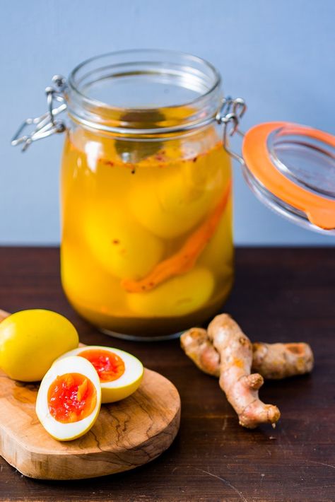 This vibrant spiced pickled eggs recipe melts delicate curry spices with tangy pickle and turmeric. Turmeric Pickled Eggs, Curry Eggs, Pickled Eggs Recipe, Pickled Foods, Pickled Eggs, Great British Chefs, Curry Spices, Homemade Pickles, Pickled Veggies