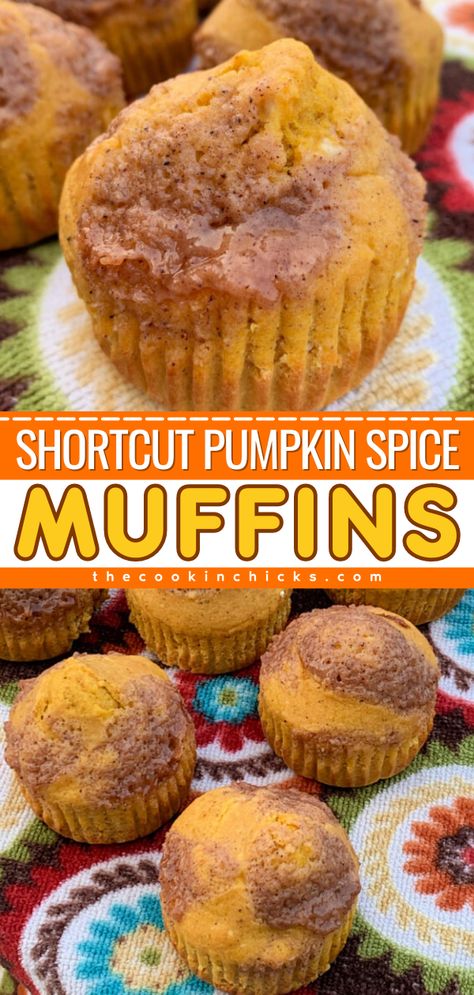 Learn how to make Pumpkin Spice Muffins! This pumpkin recipe for breakfast uses Bisquick. In just 25 minutes, you can have these easy pumpkin muffins with that irresistible pumpkin pie flavor. Gotta love a simple fall recipe with a shortcut! Pumpkin Muffins With Bisquick, Bisquick Pumpkin Muffins, Pumpkin Bisquick Recipes, Pumpkin Pie Mix Muffins, Bisquick Pumpkin Bread, Pumpkin Pie Muffins, Easy Pumpkin Muffins, Breakfast Desserts, Pumpkin Food