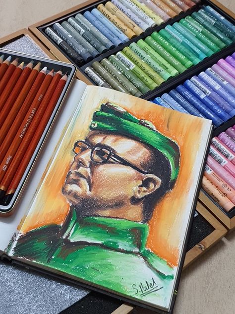 Made with oilpastals and colourpencils Netaji Subhas Chandra Bose, Netaji Subhash Chandra Bose, Subhash Chandra Bose, Subhas Chandra Bose, Freedom Fighter, Easy Paper Crafts Diy, Anatomy Drawing, Freedom Fighters, Easy Paper Crafts