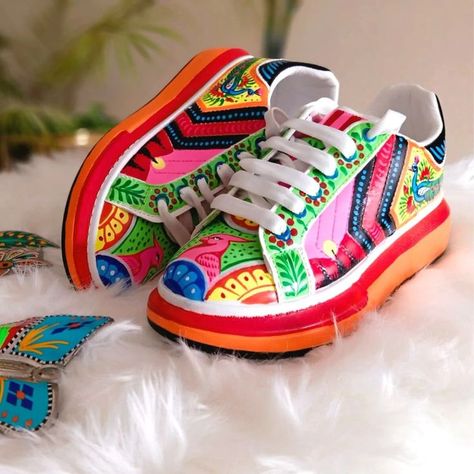 Hand Painted
Material: Faux Leather
Made In Pakistan
Processing Time: 8-14 days

Delivery:
Standard 3-5 days

Description:
We are definitely the trend-setters in the truck industry. Introducing a very unique item for our customers, our hand painted sneakers which are comfortable to wear! These are trendy, have a modern outlook with truck art designs. Wherever you go wearing these, people will follow! Get these most trendiest shoes and flaunt to your friends. Truck Art Designs, Hand Painted Sneakers, Shoe Painting, Colour Full, Painted Sneakers, Embroidery Shoes, Shoes Design, Hand Painted Shoes, Truck Art