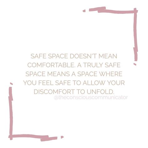 Fazeena | Reclaim Your Voice on Instagram: “Safe space doesn't mean comfort...⁣ ⁣ Safe space means a space where you feel safe to allow your discomfort to unfold.⁣ ⁣ To be seen and…” Safe Space Aesthetic, Safe Space Quotes, Safe Quotes, Calm Place, Space Quotes, Counseling Worksheets, Feeling Safe, Create Quotes, Talking Quotes