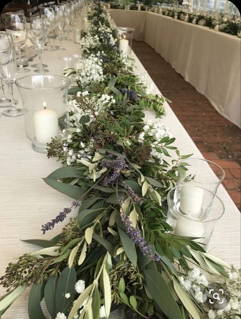 Barn Wedding Hanging Flowers, Olive Leaves Lavender Wedding, Lavender And Eucalyptus Bridesmaid Dresses, Olive Lavender Wedding, Dried Lavender Wedding Decor, Laurel Wedding Decor, Lavender Eucalyptus Centerpiece, Lavender And Eucalyptus Wedding Centerpieces, Eucalyptus And Lavender Centerpiece