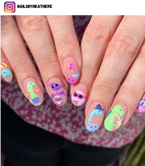 55 Roarsome Dinosaur Nail Art Designs - Nerd About Town Dinosaur Nail Art, Tacky Nails, Animal Nail Designs, Hippie Nails, Nail Art Disney, Vibrant Nails, Animal Nails, Pretty Nail Art Designs, Really Cute Nails