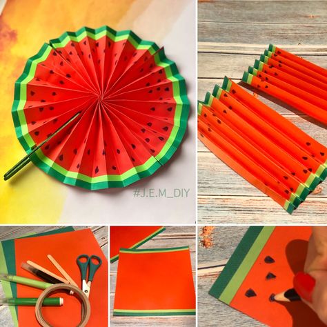 Арбузный веер своими руками Watermelon Fan, Summer School Art, Diy With Kids, Craft Ideas For Beginners, Hungry Caterpillar Craft, Diy Summer Decor, Aesthetic Paper, Group Art Projects, Caterpillar Craft