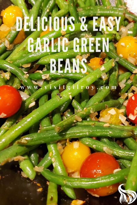 Looking to make an easy and healthy snack? Make these quick and tasty green beans in less than 20 minutes! Rich in flavor between the sweet onions, garlic and cherry tomatoes - this garlic green bean recipe is SO GOOD. #visitgilroy #garlicgreenbeans #easyrecipes #greenbeansrecipe Green Beans And Cherry Tomatoes Recipe, Sauteed Garlic Green Beans, Homemade Blackened Seasoning, Blackened Salmon Tacos, Festival At Home, Salmon Tacos Recipe, Garlic Green Bean Recipes, Gilroy California, Italian Green Beans