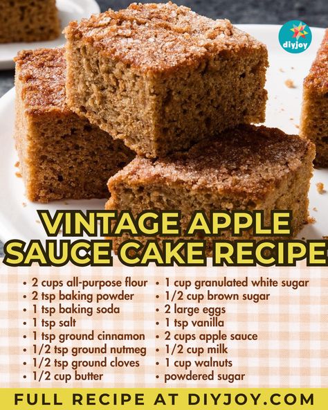 This old-fashioned applesauce cake is packed with delicious fall flavors and walnuts that you can enjoy all year long! Find the recipe here. Applesauce Cake Old Fashioned, Apple Sauce Cake Recipe, Apple Sauce Bread, Apple Sauce Cake, Easy Apple Sauce, Applesauce Cake Recipe, Apple Crumble Muffins, Diy Joy, Love Country