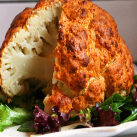 Roasted Cauliflower Head, Homemade Mustard, Roasted Cauliflower Recipes, Whole Roasted Cauliflower, Cauliflower Cheese, Health Clinic, Spicy Food, Appetizer Salads, Baking With Kids