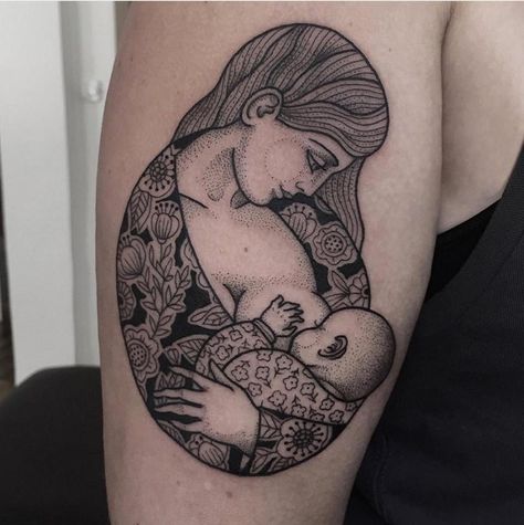 Wonderful Dot Work Mother Daughter Tattoo Theodore Tattoo, Mothers Love Tattoo, Breastfeeding Tattoo Ideas, Breastfeeding Tattoo, Gym Tattoo, Motherhood Art, Mother Tattoos For Children, Motherhood Tattoos, Puzzle Tattoos