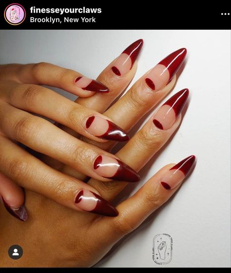 Half Moon Manicure Red, Half Moon French Nails, Half Moon Nail Designs, Red Wedding Nails, Red Is My Favorite Color, Half Moon Nails, Moon Nails, Oxblood Red, Classy Acrylic Nails