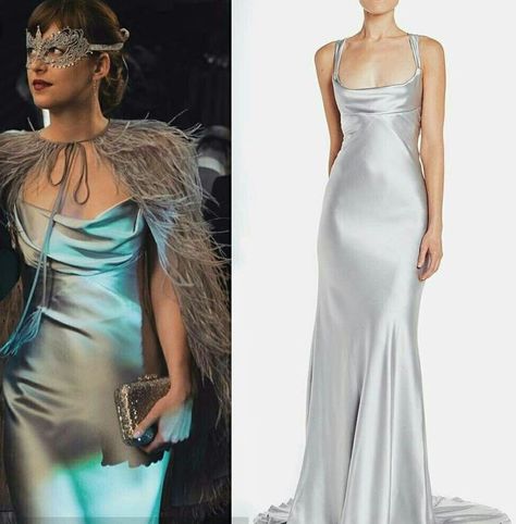 Anastasia Steele Dress Silver, Anastasia Steele Dress, Anastasia Steele Outfits, Grey Satin Dress, Silk Dress Vintage, Anastasia Steele, Fifty Shades Darker, Red Bridesmaid Dresses, Glam Dresses