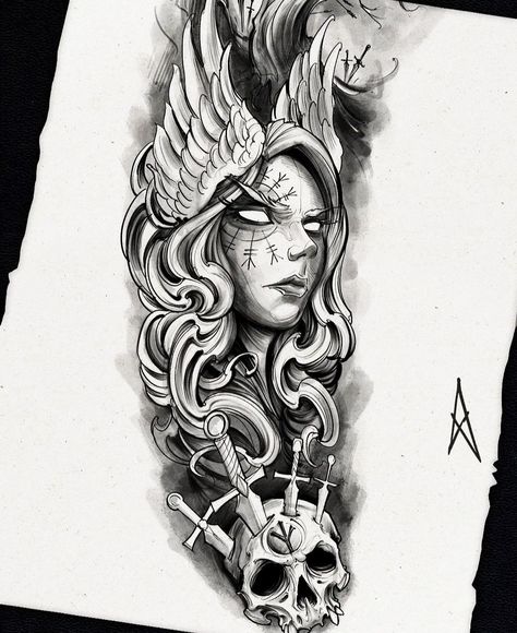 Half Sleeve Tattoos Sketches, Female Warrior Tattoo, Scandinavian Tattoo, Valkyrie Tattoo, Viking Tattoo Sleeve, Geometric Sleeve Tattoo, Small Shoulder Tattoos, Skull Sleeve Tattoos, Forearm Sleeve Tattoos