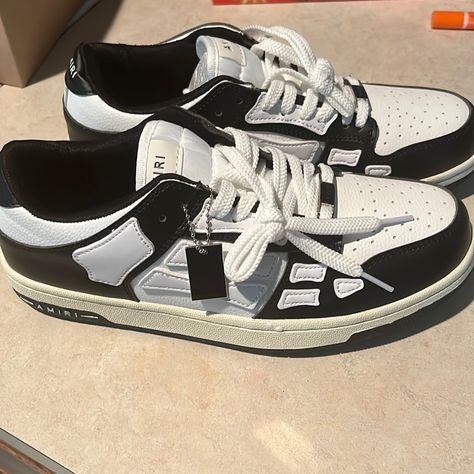 Brand New Never Worn Size 10 Black Amiri Shoes, Amiri Skeleton Shoes Outfit, Acisis Shoes, Amiri Shoes, Amiri Sneakers, Designer Sneakers Women, Black And White Trainers, Pretty Shoes Sneakers, Birthday Planning