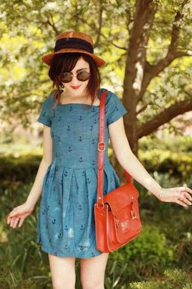 Indie hipster fashion [Pinterest: @YelaGarcia] Indie Hipster Fashion, Amelia Zadro, Hipster Summer, Anchor Dress, Orange Hat, Zooey Deschanel, Hipster Fashion, Look Vintage, Mode Inspiration