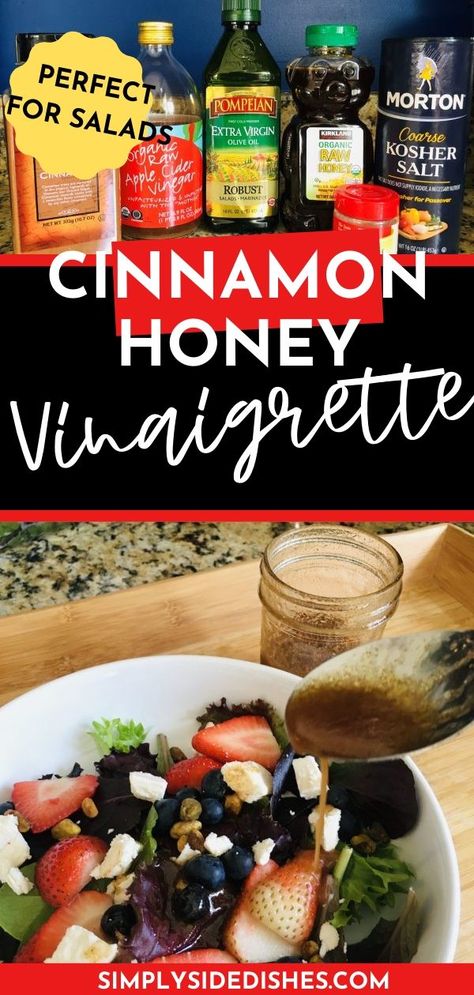 Cinnamon Honey Vinaigrette Recipe with a sweet green salad via @simplysidedishes89 Cinnamon Salad Dressing, Honey Dressing For Salad, Sweet Green Salad, Cinnamon Vinaigrette, Honey Vinaigrette, Vegetable Salads, Cinnamon Honey, Green Salad Recipes, Vinaigrette Recipe