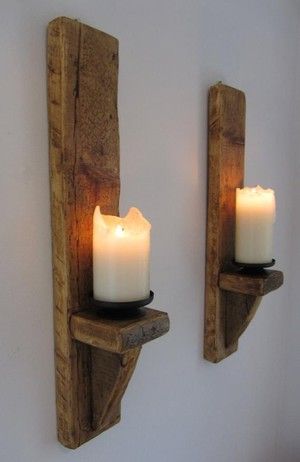 Rustic Wall Candle Holders, Diy Wood Candles, Wood Candle Holders Diy, Rustic Wall Lighting, Shabby Chic Wall, Shabby Chic Wall Decor, Rustic Wall Sconces, Rustic Wood Walls, Wall Candle Holders