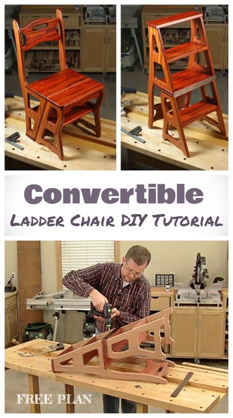 Ladder Chair, Diy Ladder, Woodworking Kits, Folding Ladder, Diy Holz, Cool Woodworking Projects, Wooden Projects, Diy Chair, Woodworking Plans Free