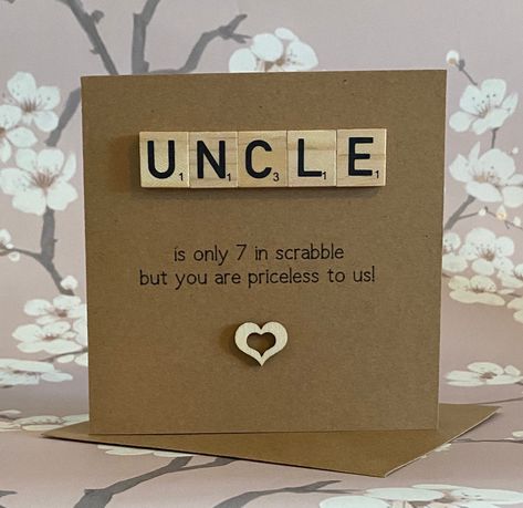 Excited to share this item from my #etsy shop: Uncle Birthday Card, You Are Priceless To Us, Wooden Scrabble Tile Card for Uncle, Recycled Rustic Kraft Card, Handmade UK Shop Uncle Birthday Card, Uncle Birthday, Rose Gold Initial, Bridal Clip, Birthday Cards For Mum, Handmade Uk, Scrabble Tiles, Card Handmade, Gift Wrapping Services