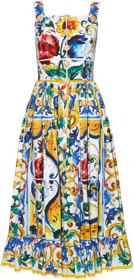 DOLCE & GABBANA Majolica-print frilled-hem dress Majolica Print, Spring Ball, Flared Dresses, Rare Dress, Mixed Print Dress, Summer Day Dresses, Gabbana Dress, Dolce Gabbana Dress, Printed Summer Dresses