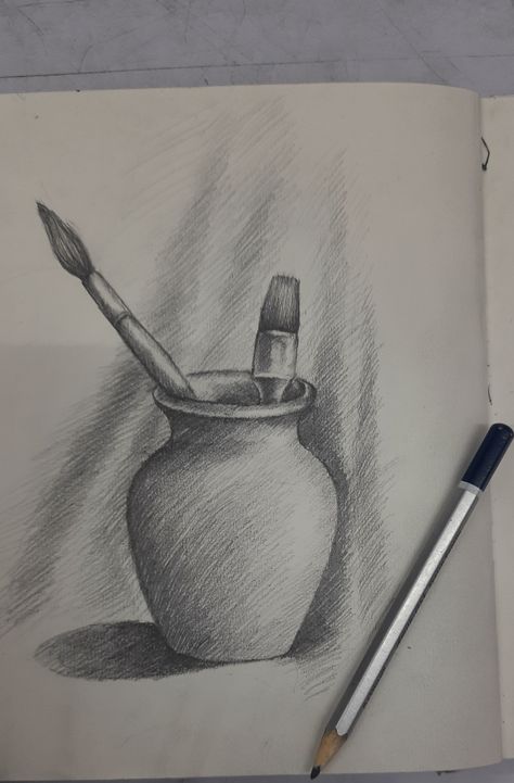 Pencil Shading Object Drawing, Still Life Painting Pencil Shading, Still Lives Drawing, Still Life Shading, Still Life Drawing Pencil, Object Drawing Pencil, Still Life Pencil Drawing, Still Objects, Pot Still Life