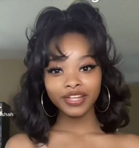 Curly Short Silk Press, Blowout Short Hairstyles, Zaria Peterson Hairstyles, Short Hairstyles With Bangs Black Women, Cute Hair Styles Short Hair Easy, Mid Length Hair Styles Black Women, Shoulder Length Curls Hairstyles, Baddie Hairstyles For Short Hair With Bangs, Straighten Hair Black Women