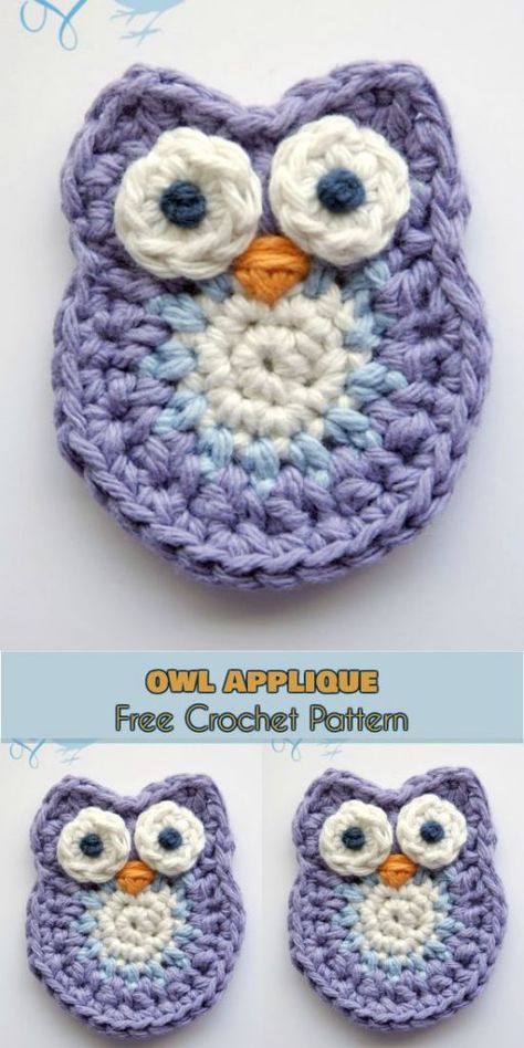 Owl Applique [Free Crochet Pattern] | Your Crochet Corak Krusye, Crochet Applique Patterns Free, Owl Applique, Crochet Owls, Owl Crochet Patterns, Kids Hat, Pola Amigurumi, Crochet Owl, Owl Patterns